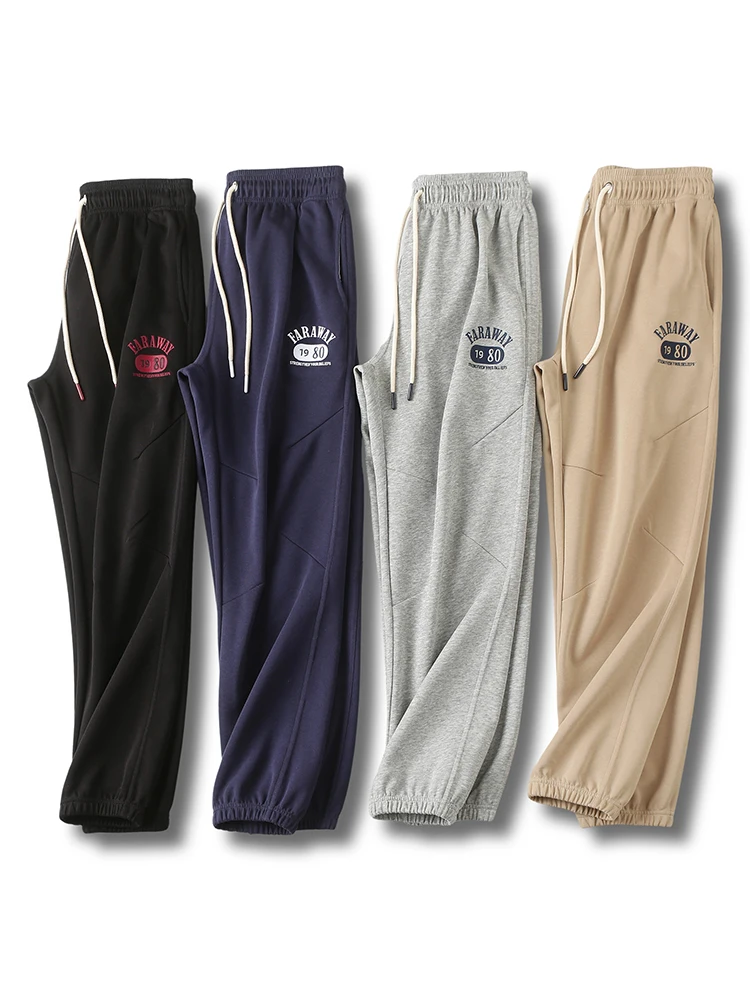 

American Casual Embroidered Spring Autumn Men's Faion Elastic Waist Cuffed Leisure Sweatpants Soft Sports Long Pants