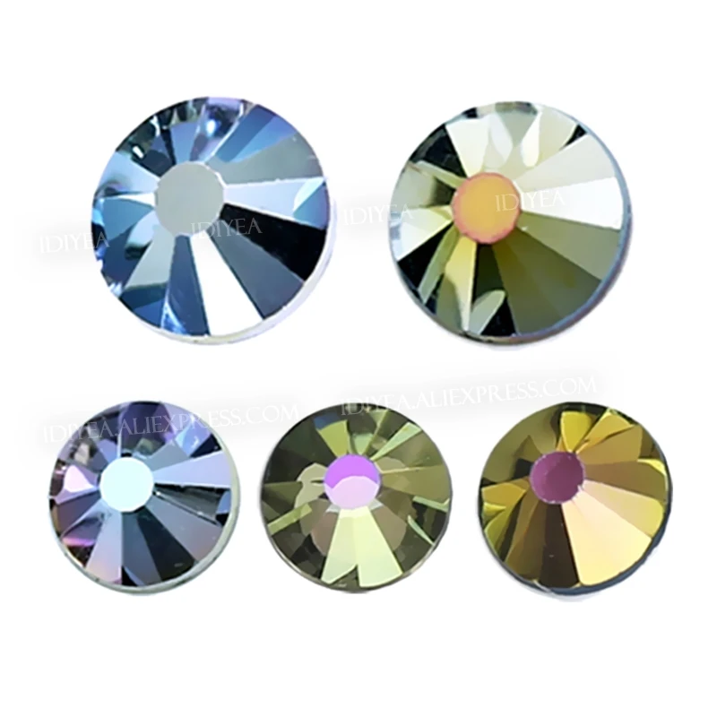

Pretty Sky Blue Light Gold hot fix rhinestones flat back crystal strass glass stone to diy diamond on fabric garment bag glitter