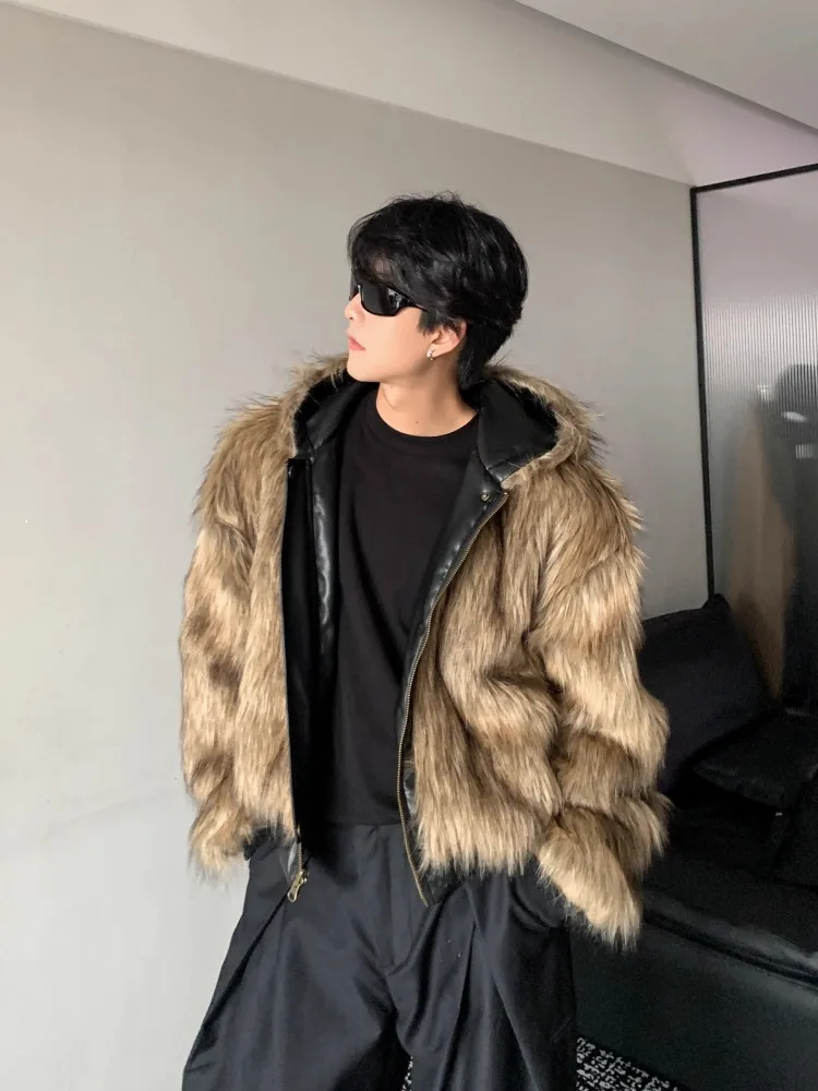 Мужская меховая куртка с капюшоном в американском стиле ретро, двусторонняя одежда, хлопковое пальто, молодежное повседневное зимнее длинное пальто на молнии све