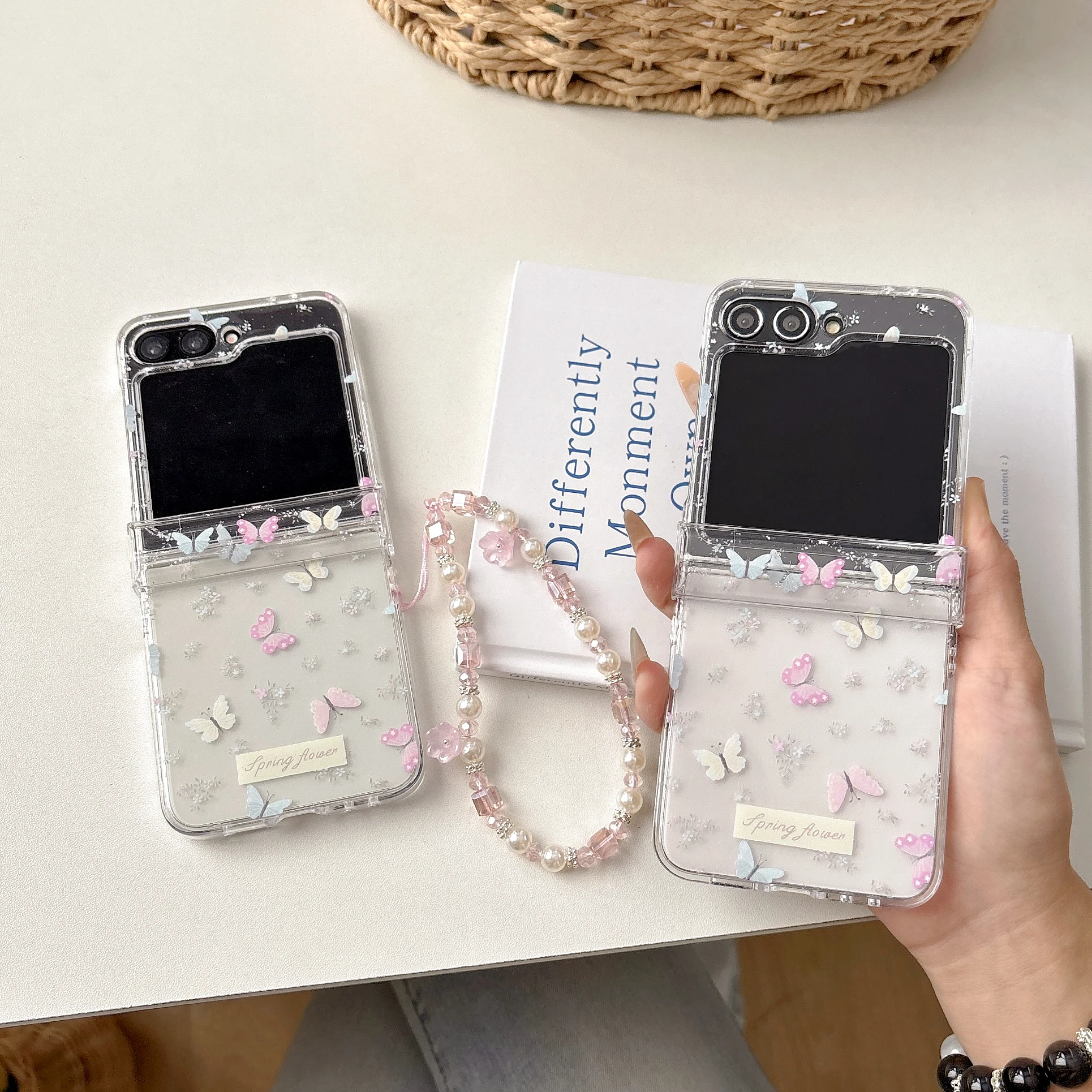 

Back Cover For Samsung Galaxy Z Flip 7 6 5 4 3 Case Colorful Butterfly with Bracelet Chain Hard Pc Shockproof Phone Case