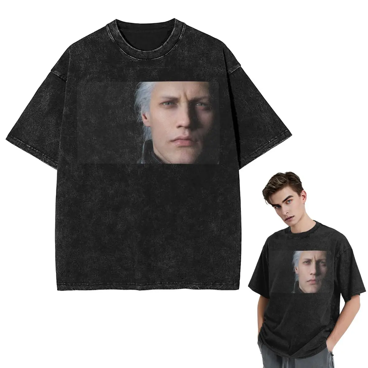 Streetwear T-Shirts Devil May Cry 5 - Vergil Poster Washed T Shirt Short Sleeve Hip Hop T-Shirt Tops Tees for Men Women