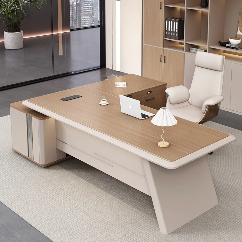 #Shu Sheng Light Luxury Minimalist Modern Wood Office Manager Desk and Chair Combination with Filing Cabinet & Bookcase High-end