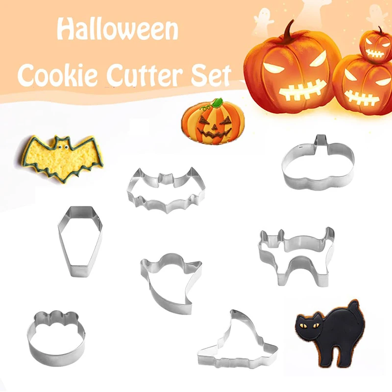 7PCS Halloween Cookie Cutter Stainless Steel Cartoon Cookie Mold Bat Shaped Mold Baking Mold Kitchen Baking Tools Party Supply