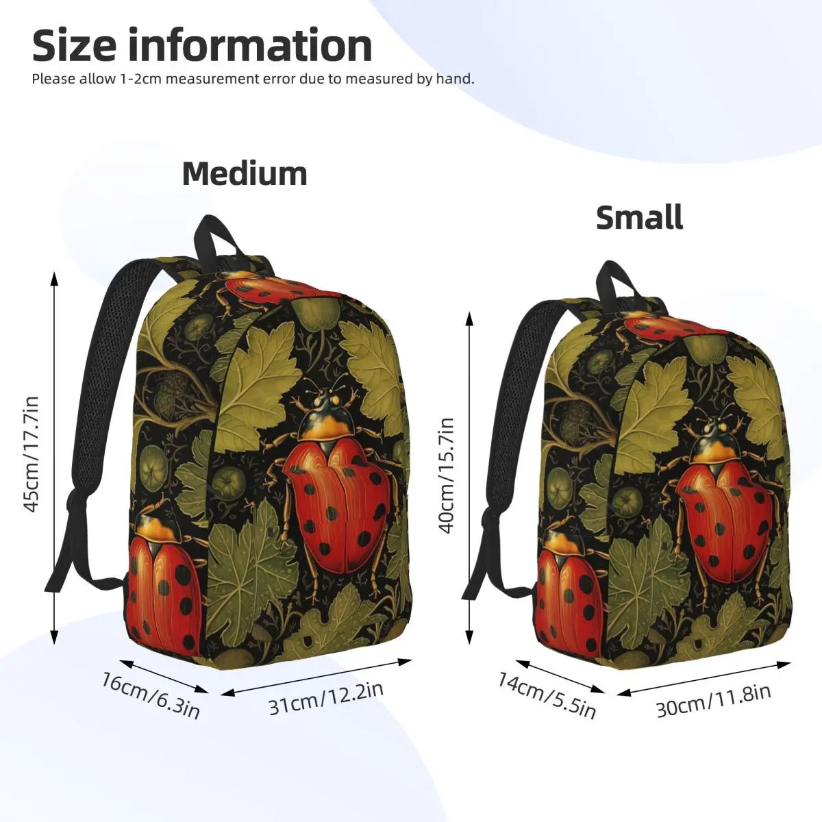 William Morris Ladybug Nature Print Backpack Daypack Large Capacity Kids BookBag School Bag Shoulder Bags for Boys Girls