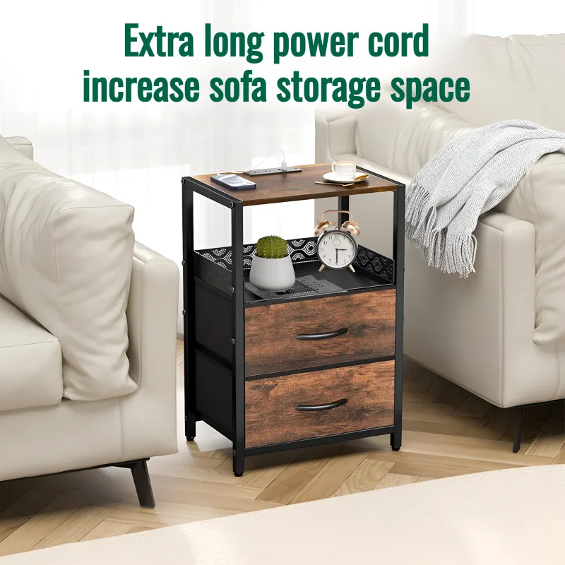 

New upgraded version 3-layer fabric storage rack with charging station and socket USB port with draw