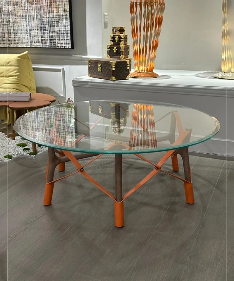 Light luxury coffee table premium glass round coffee table