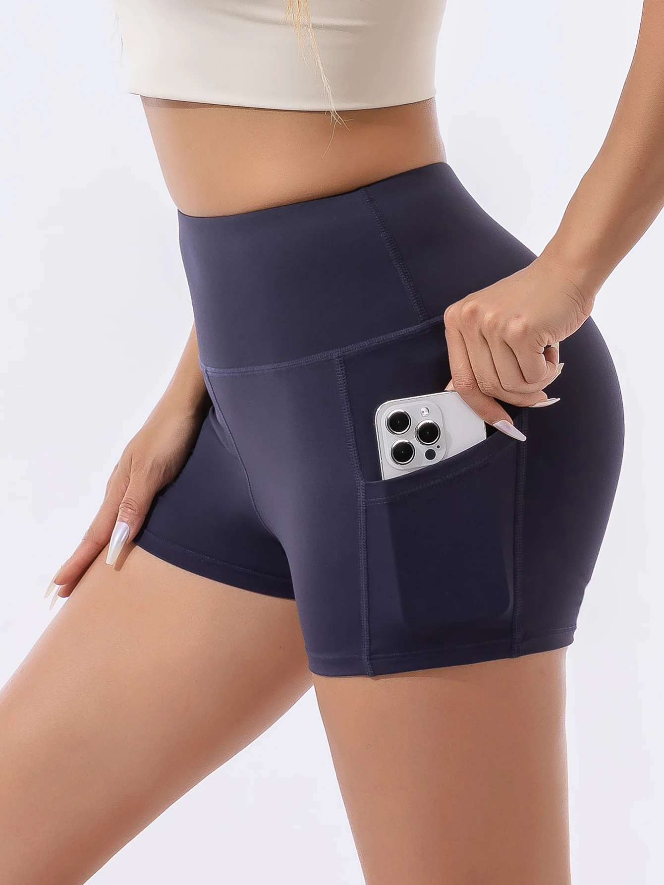 شورت قصير كاجوال مرن للغاية مع جيوب، شورت فتاة ساخن بسيط عالي الخصر لأوائل الخريف #2