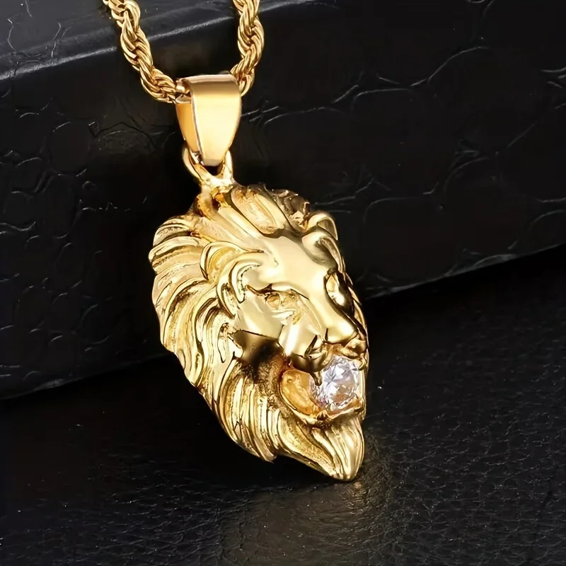 Estilo Punk Clásico con Incrustaciones de Circonita Cúbica Sintética ​ ​ Collar con Colgante de León, Accesorios para Hombres para Fiestas Rockeras
