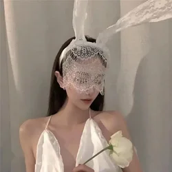 Bunny Ears Veil Headbands Lace Mask Veils Hair Band Black White Rabbit Ear Hoop Party Decoration Prom Cosplay Costume Halloween