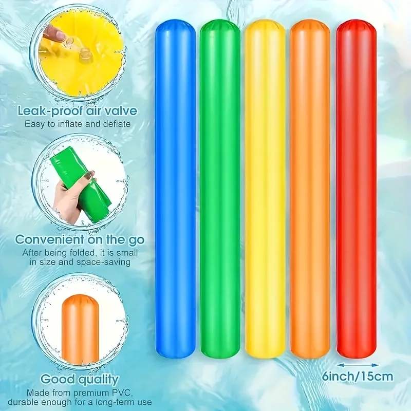 6 ชิ้น Inflatable Air Sticks PVC หลายสีไม่มีไฟฟ้า Pool Party ของเล่นชายหาดฤดูร้อนสนุก