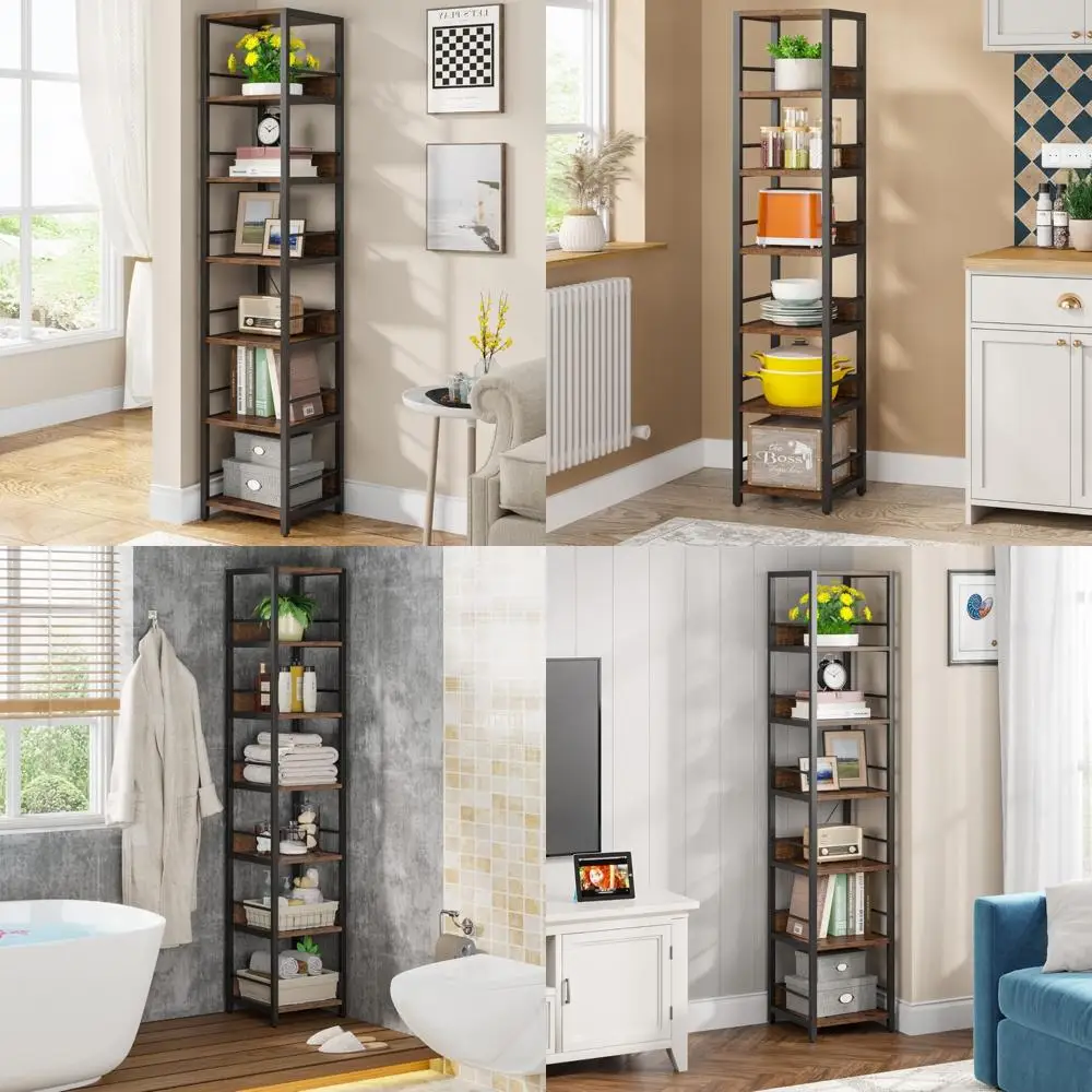 

6-уровневая угловая книжная полка, тонкая полка для хранения высотой 75 дюймов, подставка для компактных помещений
