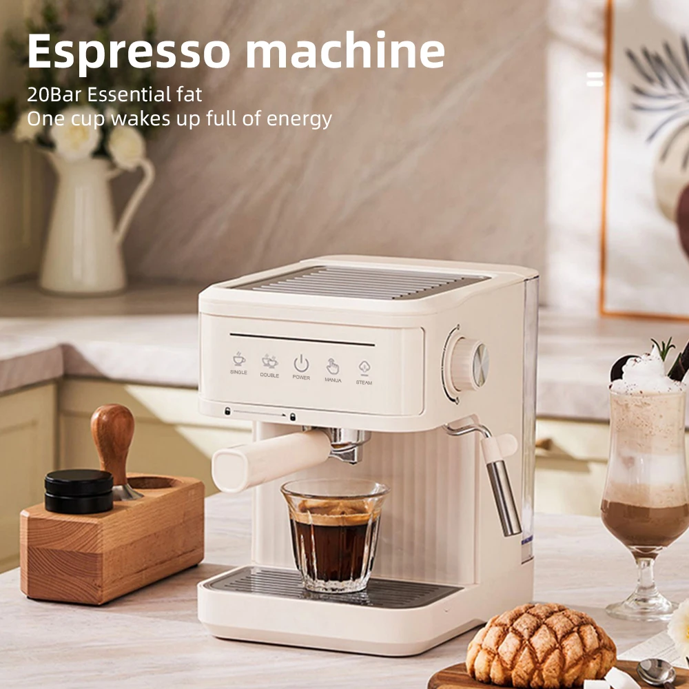 Electric Coffee Machine 850W 20Bar Mini Coffee Maker with Portafilter Single and Double Serve Filter Basket 92℃ Smart Brew