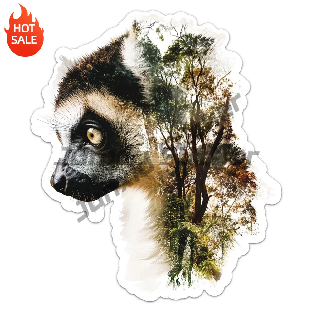 Double Exposure Lemur Wild Animal Vinyl Car Sticker Self Adhesive Decal for SUV Window and Travel Bag Car Accessories