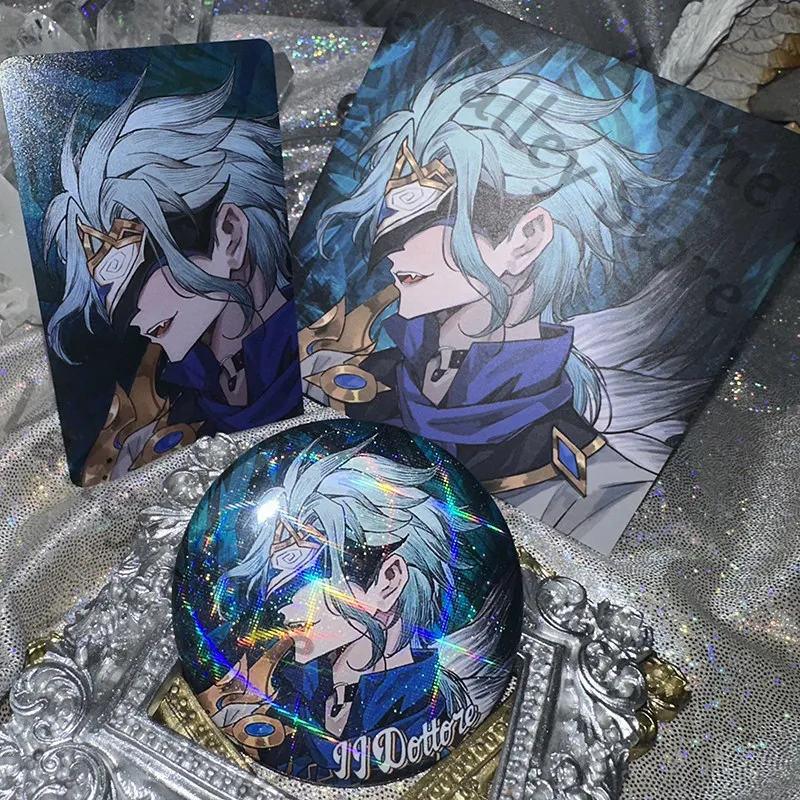 

Anime Genshin Impact Columbina II Dottore Tartaglia Balladeer Cosplay Cartoon Laser Badge Emblem Transparent Cards Card Gift
