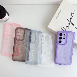 Glitter Stars Sequins Wave Edge Clear Case for Samsung Galaxy S20 S21 S22 Plus S23 Ultra S20FE Shockproof Soft TPU Cover Shell