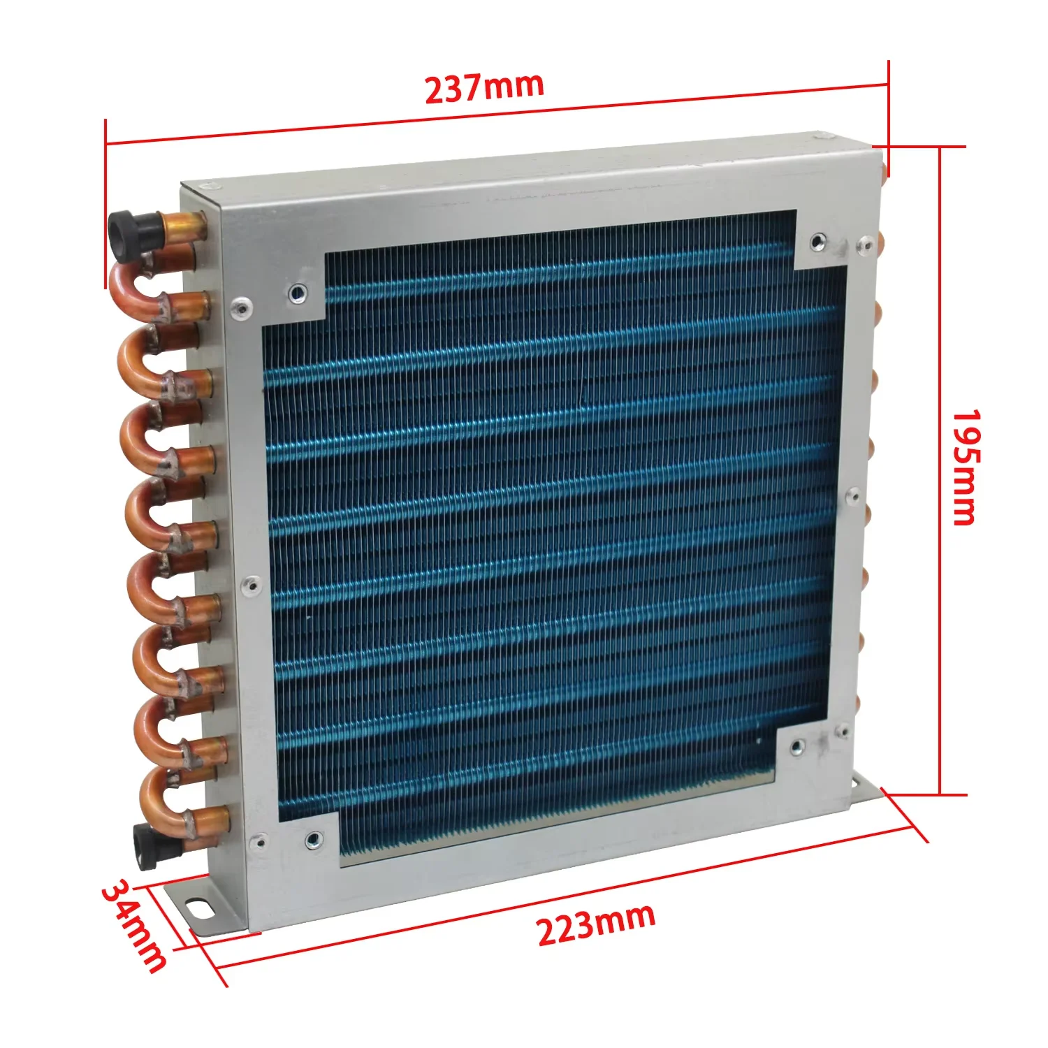 Small Shell condenser Radiator Refrigerator Freezer Water-Cooled Aluminum Fin and Copper Tube Heat Exchanger with Fan 237*195*34