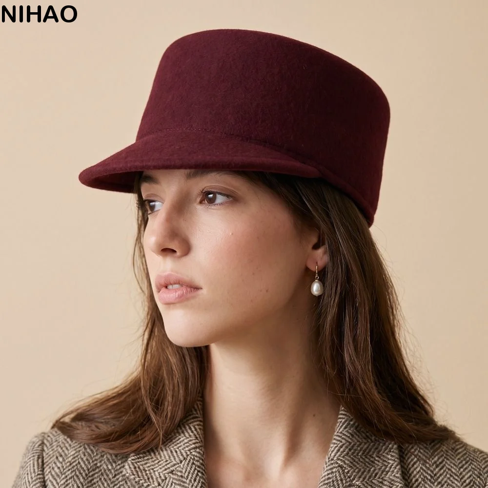 Fashion British Style Wool Equestrian Hat Retro Charm Beret Fedoras Teardrop Pillbox Hat Banquet