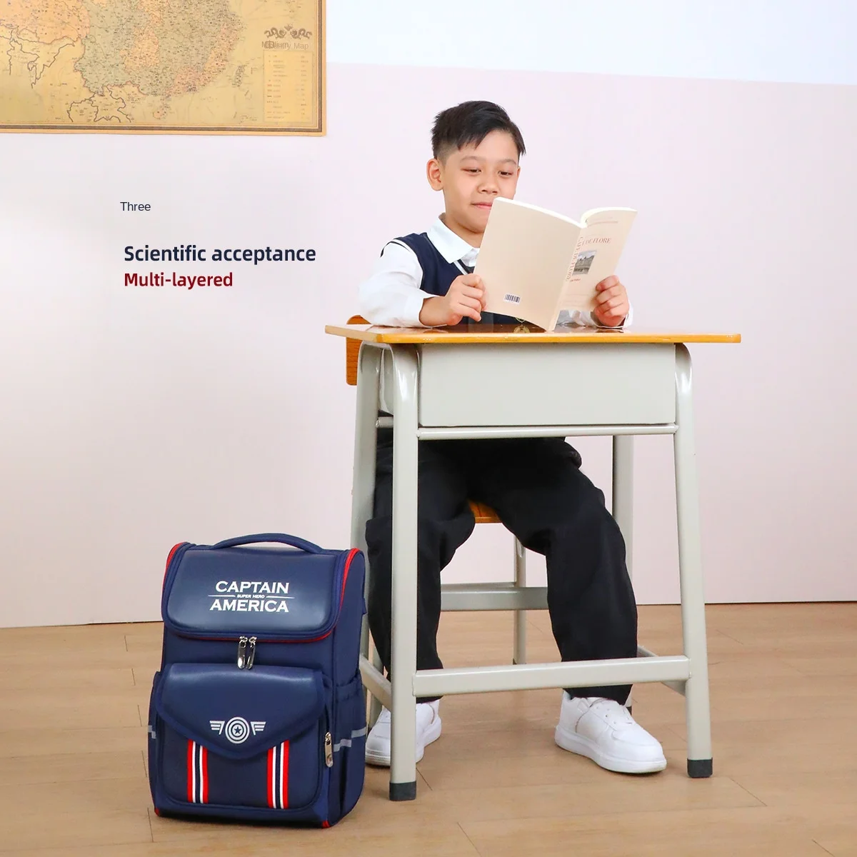マーベルボーイ スクールバッグ グレード1-3 スパイダーマン キャプテンアメリカ 小学生 ショルダー整形外科用バックパック 大容量 モチラス