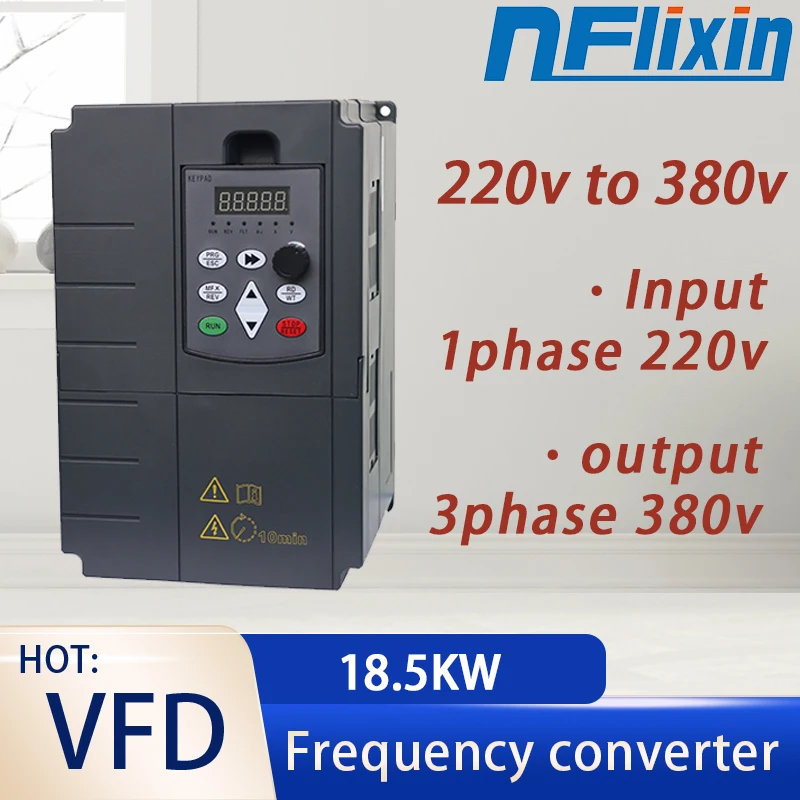 AC VFD Single-phase 220V input  3phase 380V output  18.5KW frequency converter inverter for control motor