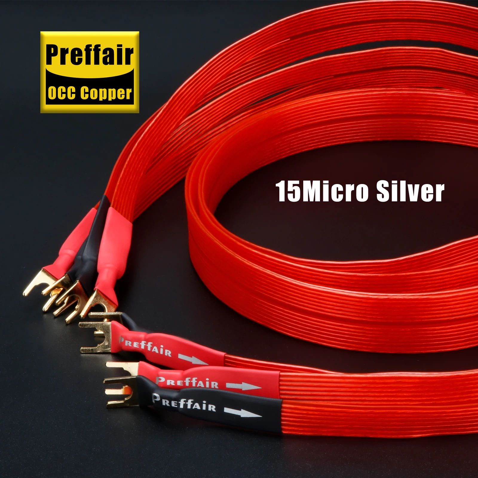 زوج كابل مكبر الصوت الأحمر كابل مكبر الصوت المسطح مطلي بالفضة OCC مطلي بالفضة عشاق الصوت Hifi كابل الصوت مكبر للصوت