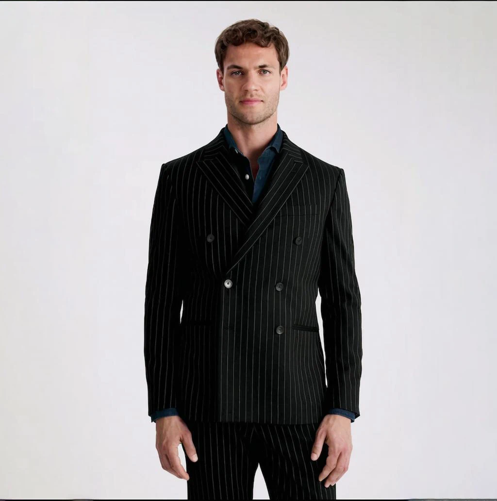 

Navy Stripe Slim Fit Double Breasted Suit Mens 2 Piece Set Elegant Banquet Suit Business Outfits Customize