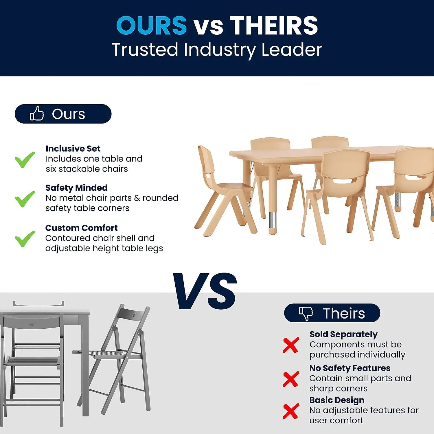 Flash Furniture Adjustable Classroom Activity Table with 6 Stackable Chairs, Rectangular Plastic Activity Table for Kids