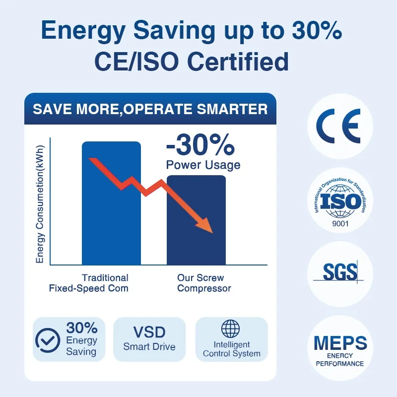 Compressore d'aria a vite iniettato a olio versatile a compressione a due stadi industriale professionale da 2,2 kW