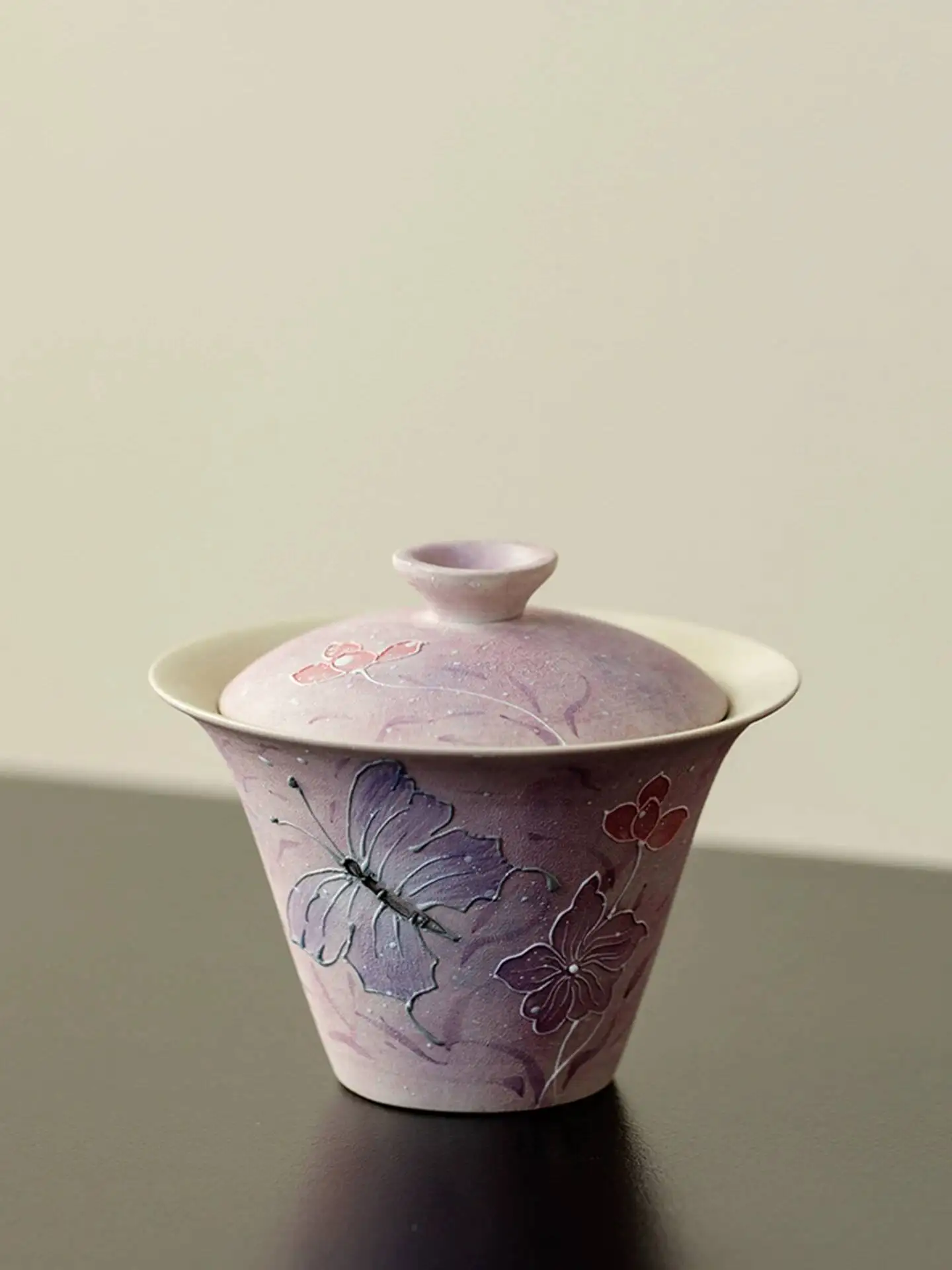 Oil Painting Purple Hand-Painted Butterfly Dance Teacup, Practical Bowl For Home Use, Exquisite Ladies' Maker, New Chinese-Style