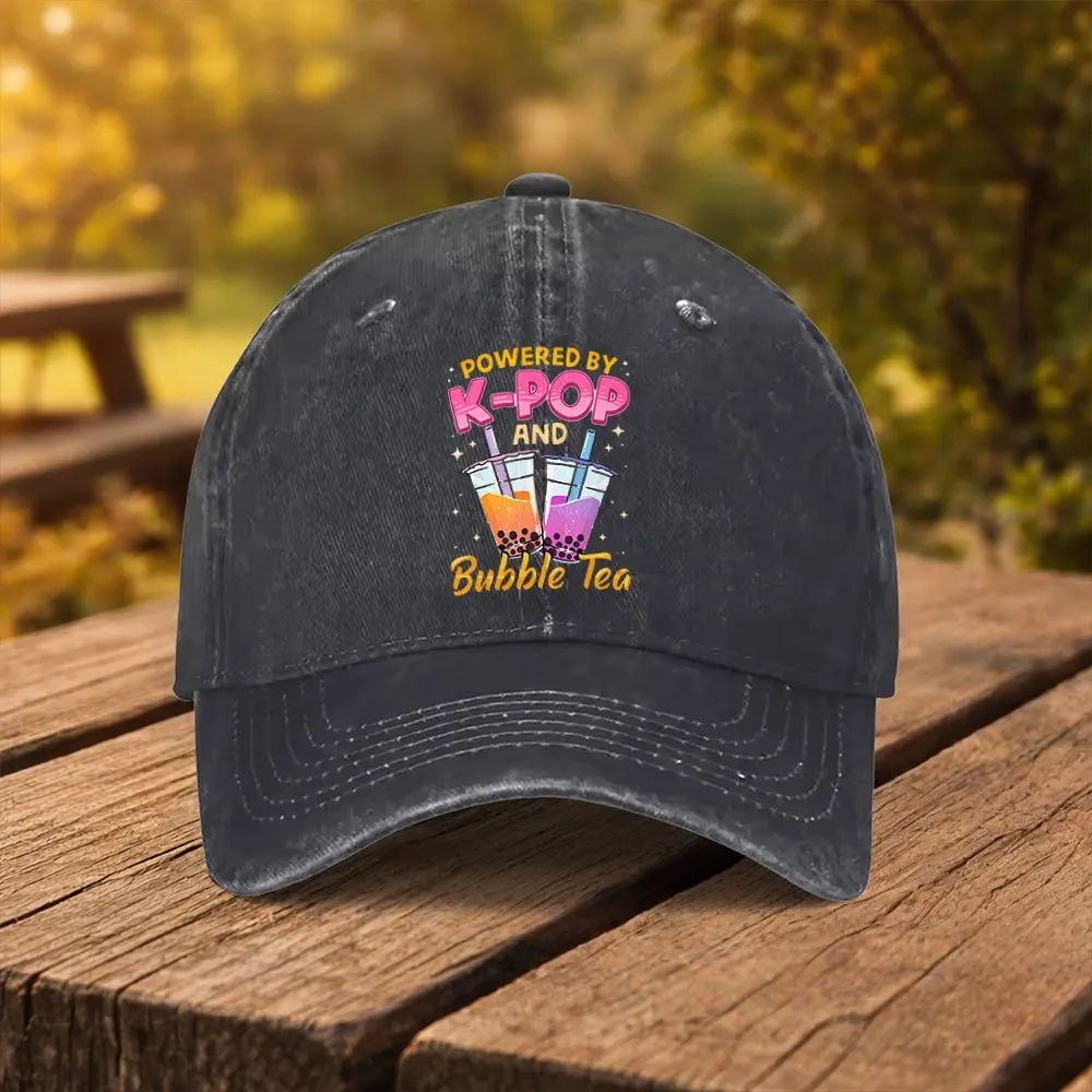 1pc K-POP Bubble Tea Print Baseball Cap with K-POP Logos & Bubble Tea Graphics, Duckbill Cap Suitable for Outdoor Sports, Fitnes