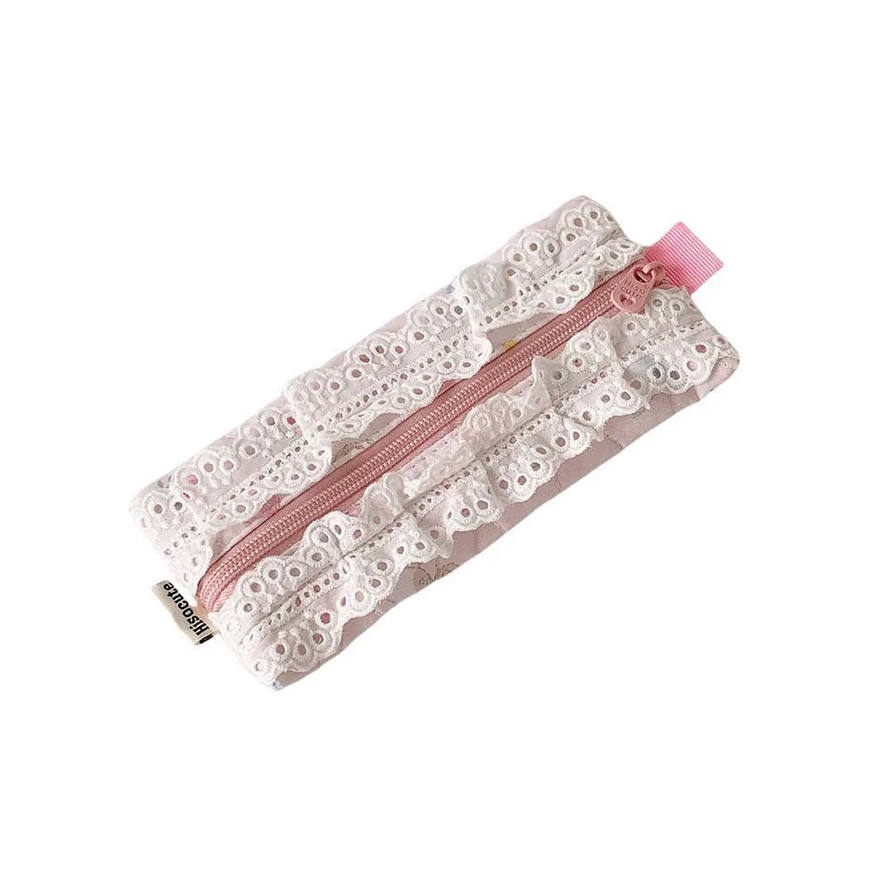 Bowknot القوس حقيبة أدوات مكتبية تخزين سطح المكتب الحلو الدانتيل الكورية نمط مقلمة الوردي/الأرجواني Ins نمط القوس قلم رصاص الحقيبة المدرسة