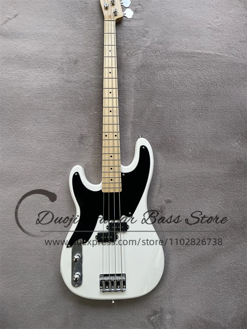 

Left hand white bass 4 strings basswood body Maple fingerboard 20 Frets Black guard 2 pickup support customized