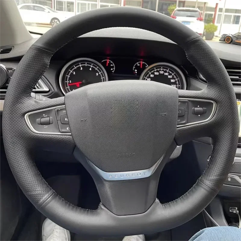 Suitable for Peugeot 206 307 301 308 408 508 3008 hand sewn steering wheel cover with leather perforated handle cover
