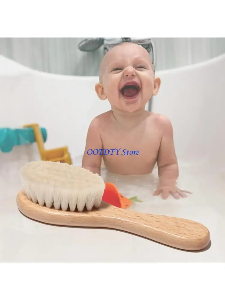 367A Baby Hair Brush for Newborn Natural Wooden Hairbrush Comb with Soft Wool Bristles Scalp Grooming Brushes