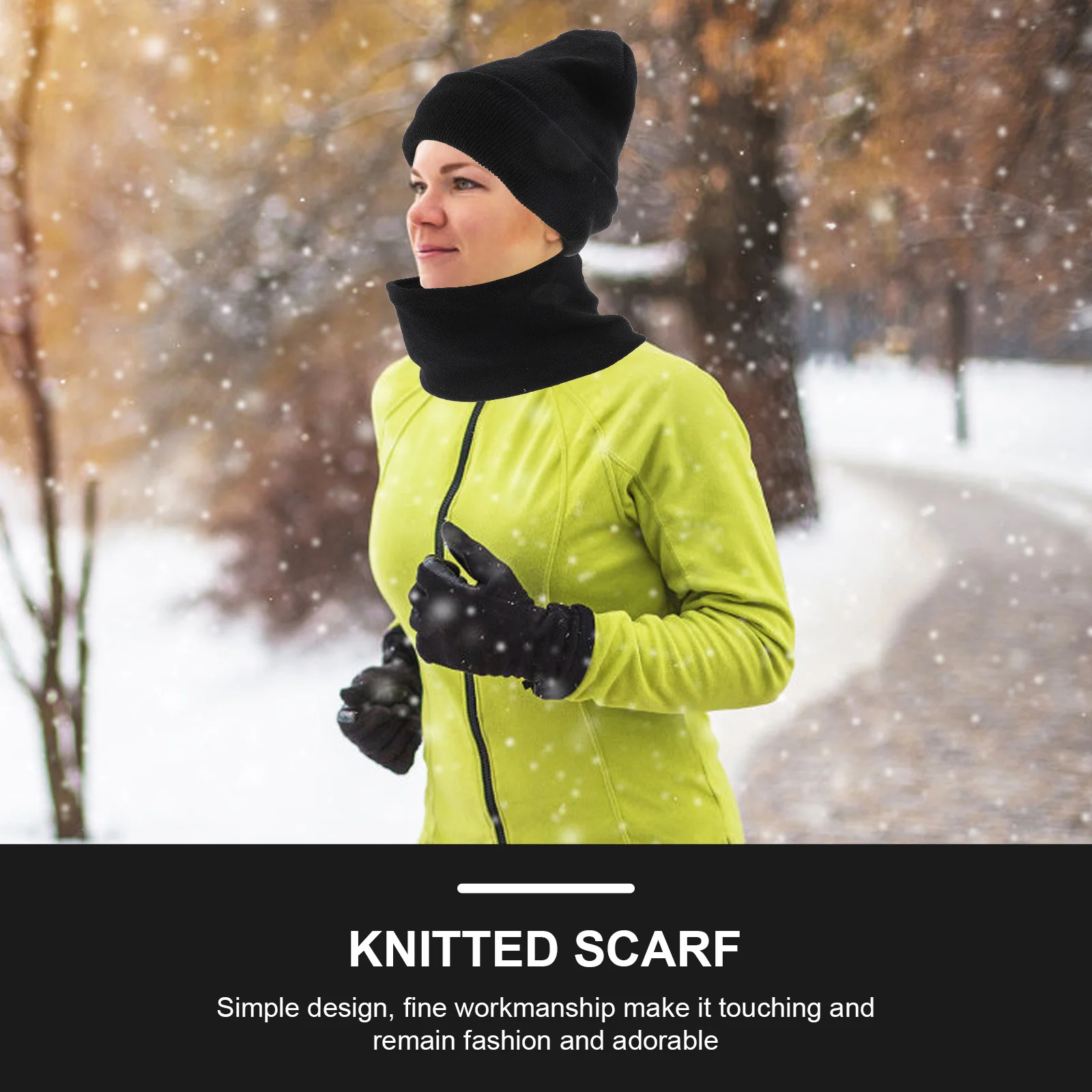 قبعة شتوية سوداء طبقة مزدوجة محبوك قبعة الرقبة أدفأ قفازات للرجال النساء يندبروف قبعة وشاح قفاز كومبو وشاح قبعة صغيرة