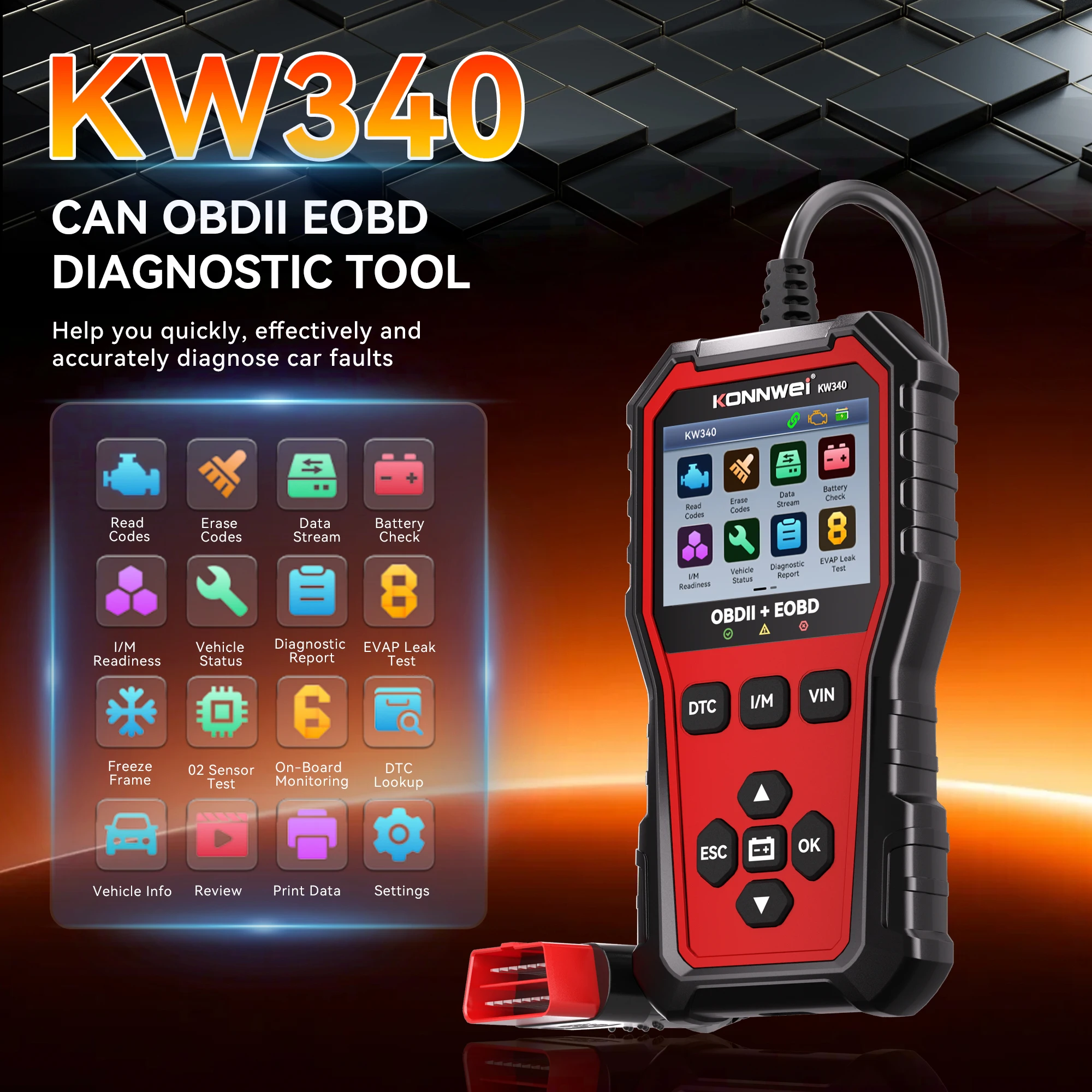 

2026 KONNWEI 12V Car OBDII Diagnostic Tool Fault Data Code Clearance Cloud Printing Online Updates Automotive OBD Scanner