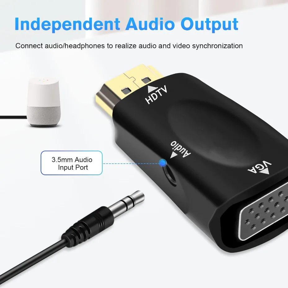 HDMI-compatible Male to VGA Female Cable Adapter Converter 3.5 mm Audio Interface Male to Female HD 1080P Transmission Adapter