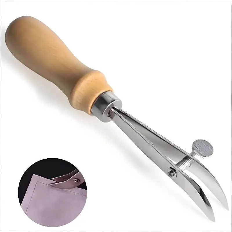 *Adjustable Leather Edge Groover Craft Groove Gouge DIY Leathercraft Tool Stitching Crimper Slotting Grooving Tool Wooden Handle