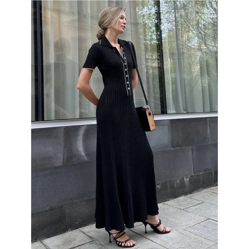 Robe Maxi Slim à Manches Courtes et Col en V Profond pour Femme, Streetwear, Automne