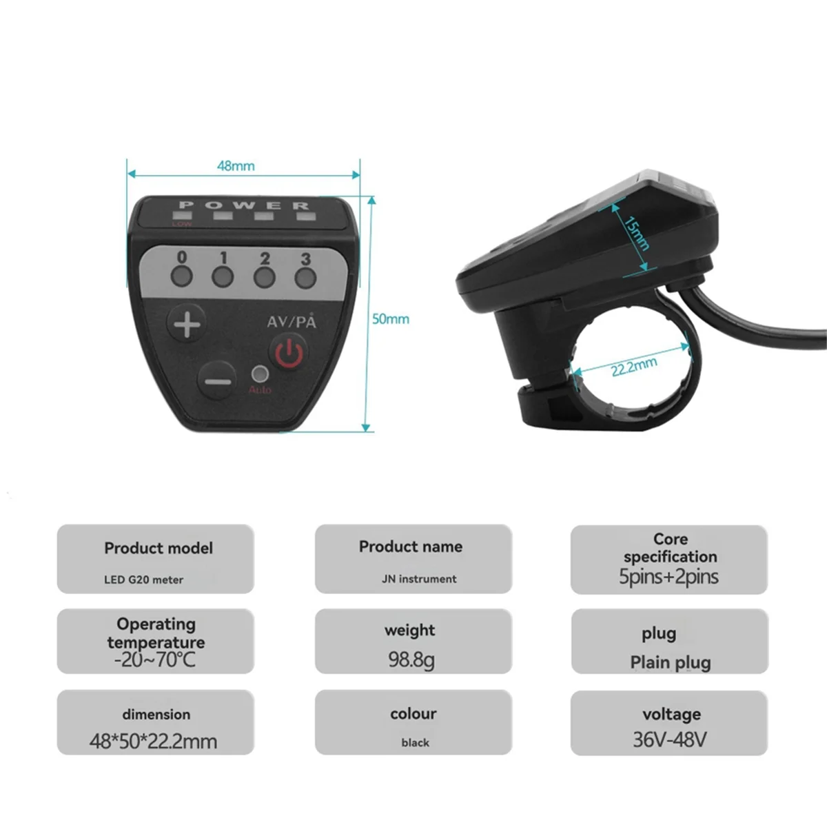 ABJZ Elektrische Fiets 36V48V LED G20 Meter Bedieningspaneel Display voor Ebike 5 Pin SM Plug Connector