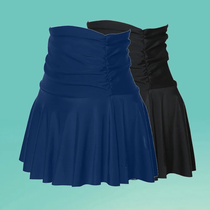 

High Waist ort Swim Skirt Women's Pleated Flared Bikini Two Piece Swimsuit plus Size Blue Bla White Rose Red