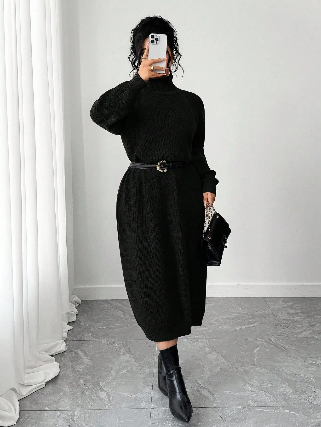 Übergrößes Lässiges Rollkragen-Raglanärmel-Pulloverkleid