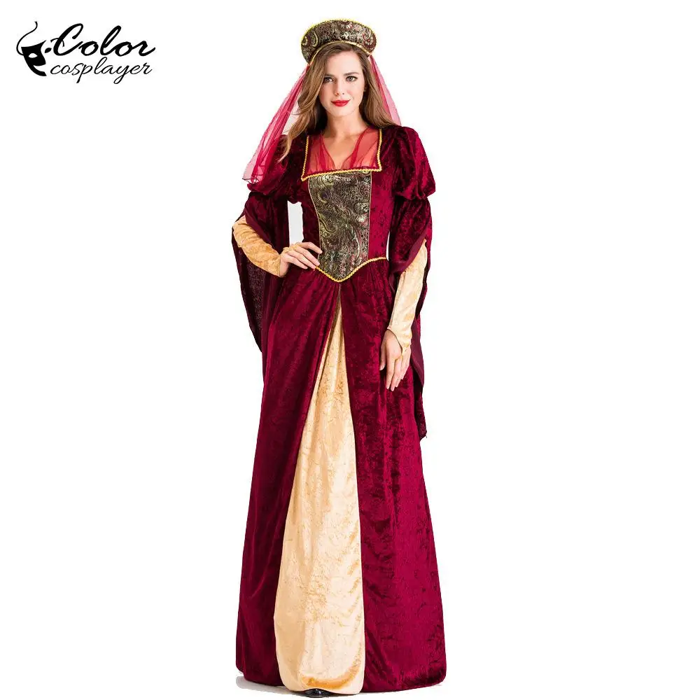 كرنفال سيدة ثوب القرون الوسطى الملكة تأثيري حلي خمر المحكمة الملكية الحمراء فستان مهرجان حفلة رداء مرحلة الأداء الزي #1