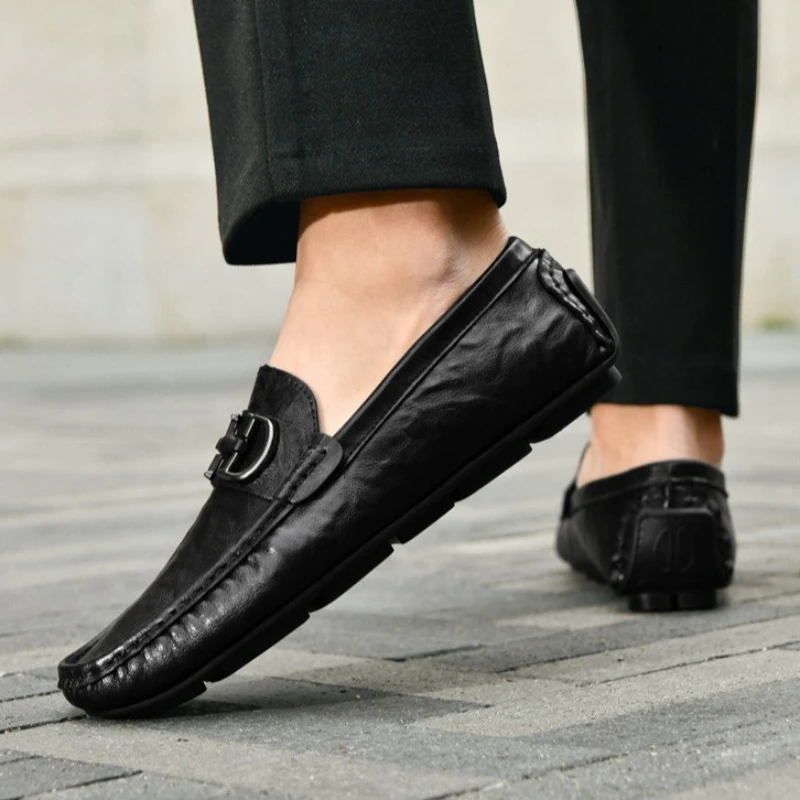 2025 High Quality Mens Loafers Genuine Leather Men's Casual Shoes Driving Shoes Male Comfortable Loafer Men All-match Moccasin