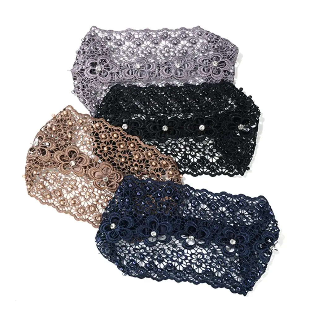 

Простой дизайн, повязка на голову в стиле бохо, повязка на голову в стиле бохо, кружевная повязка на голову с цветочным принтом, комплект с широкими эластичными волосами из искусственного жемчуга для женщин