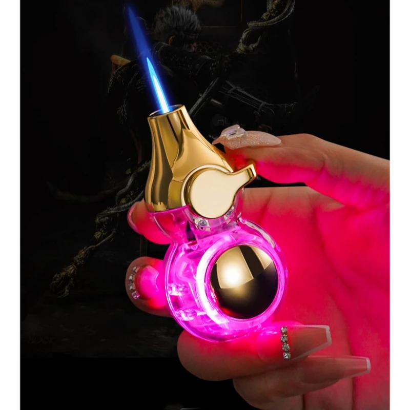 

Ransparent Electric Butane Gas Lighter Windproof Straight Torch Lighter Colorful Lights Blue Flame Cool New Gift Hot Sales