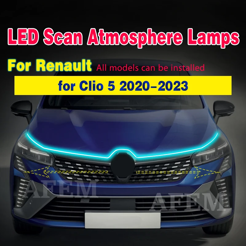Car LED Daytime Running Light Scan Starting Car Hood Light Strip Auto Decorative Neon Lamp For Renault Clio Lutecia 5 2020-2023