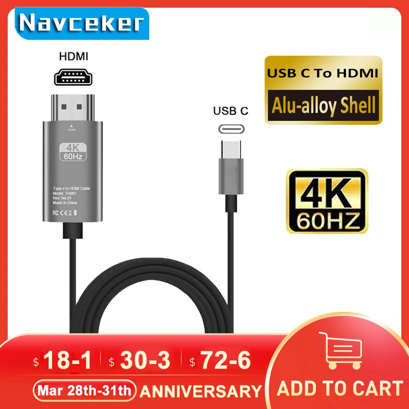 2024 Beste USB C 3.1 auf HDMI 4K-Adapterkabel Typ C auf HDMI-Kabel für MacBook Samsung Galaxy S9/S8/Note 9 Huawei USB-C HDMI