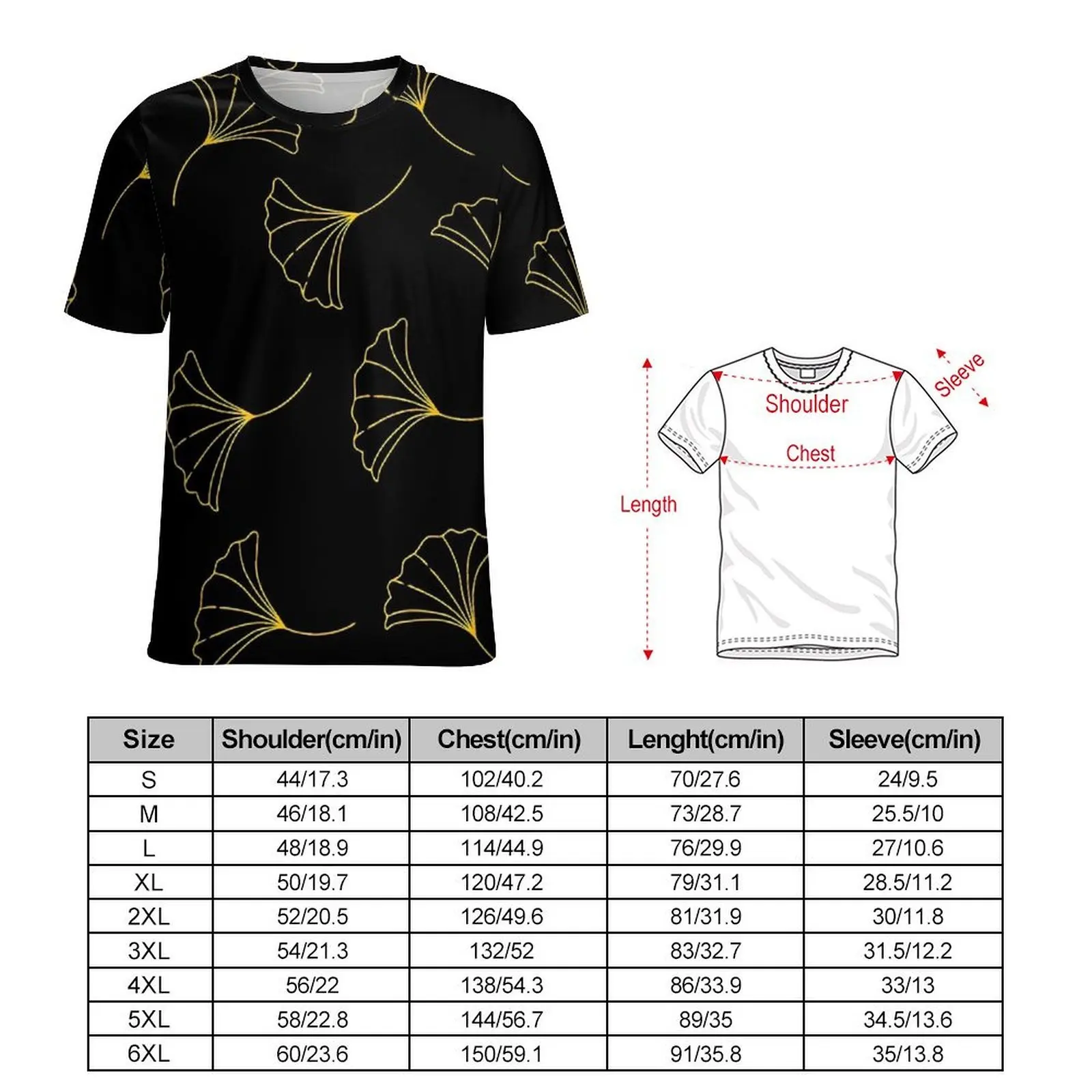 Ginkgo Biloba T-Shirt Gold Leaf Print Fashion T Shirts Man Basic Tshirt Summer Short Sleeve Graphic Top Tees 4XL 5XL 6XL