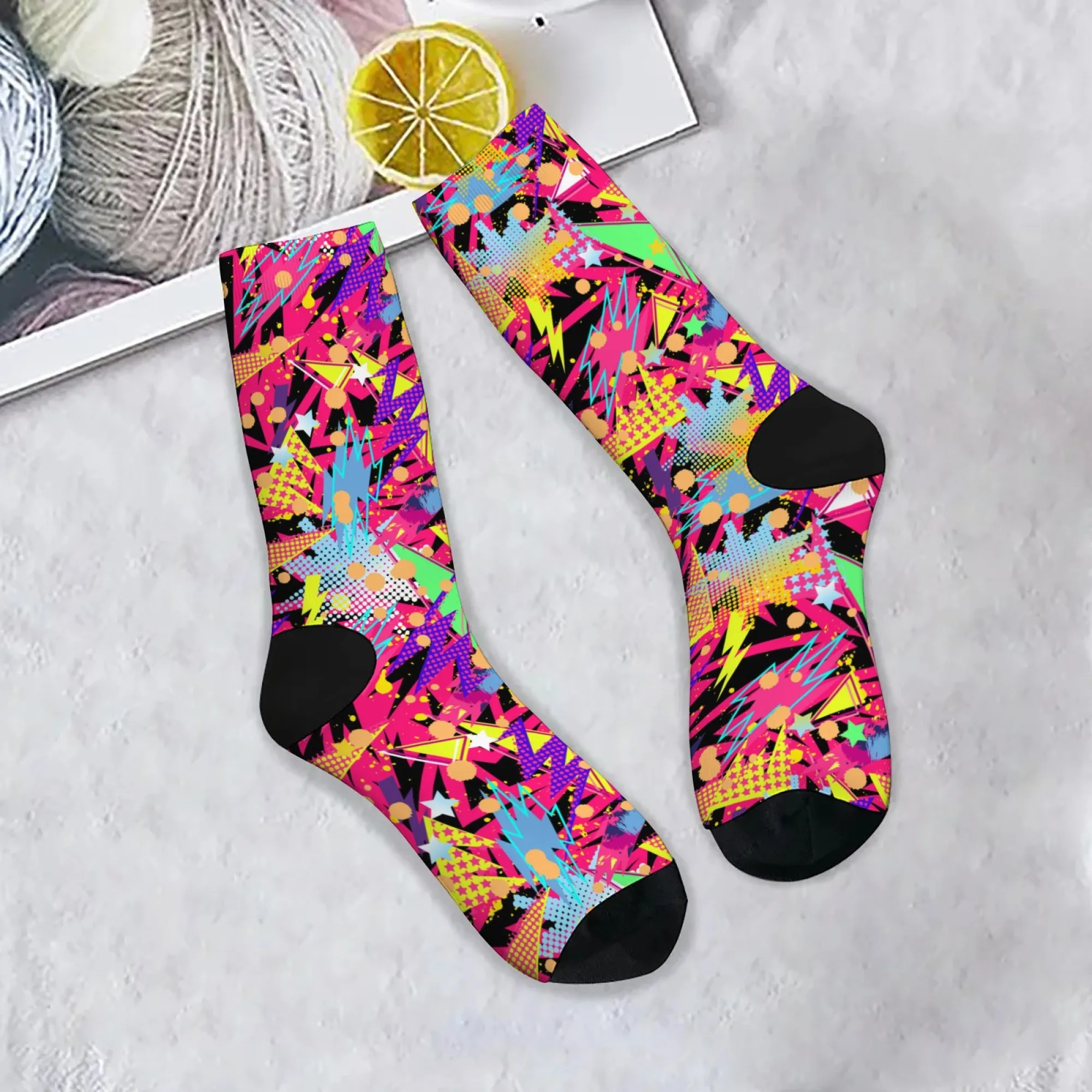 Abstract Neon Graffiti Men's Socks Retro Comic Style Street Hip-Hop Fashion Socks Novelty Funny Compression Socks Party Gift