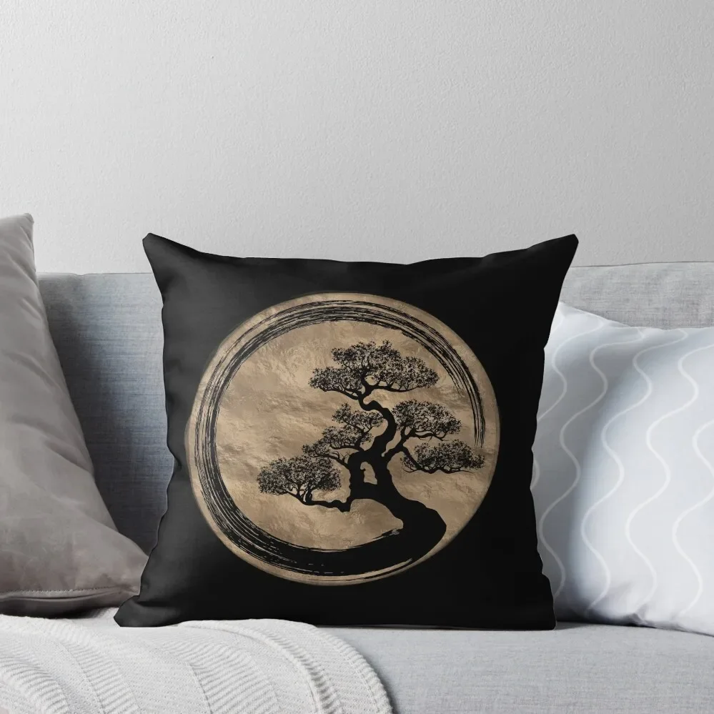 

Enso Zen Circle and Bonsai Tree Gold Throw Pillow Elastic Cover For Sofa Christmas Covers For Cushions pillow